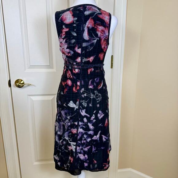 Theory Sleeveless Silk Blend Floral Dress Size 6 V-Neck Fit & Flare Midi - Picture 4 of 12